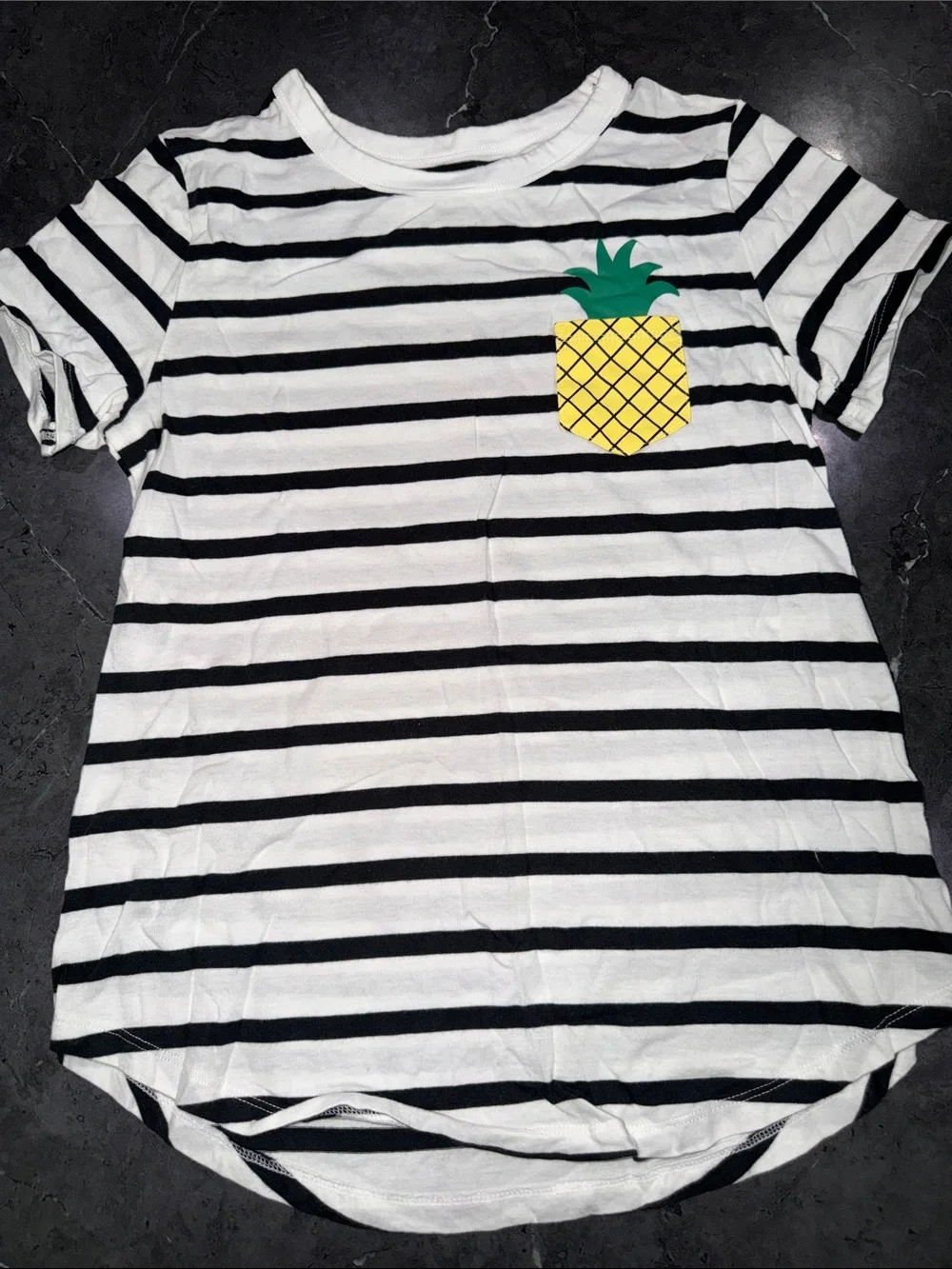 Old Navy Black & White Striped Tee with Yellow Pineapple